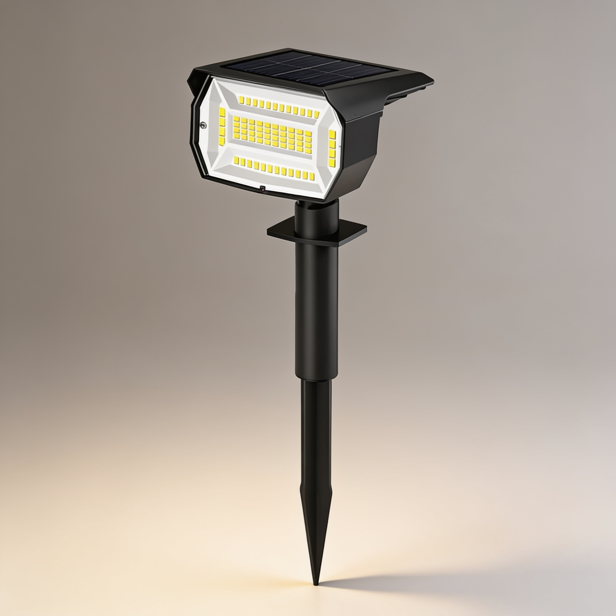 Front view of the Aurevia solar landscape spotlight showing the LED array