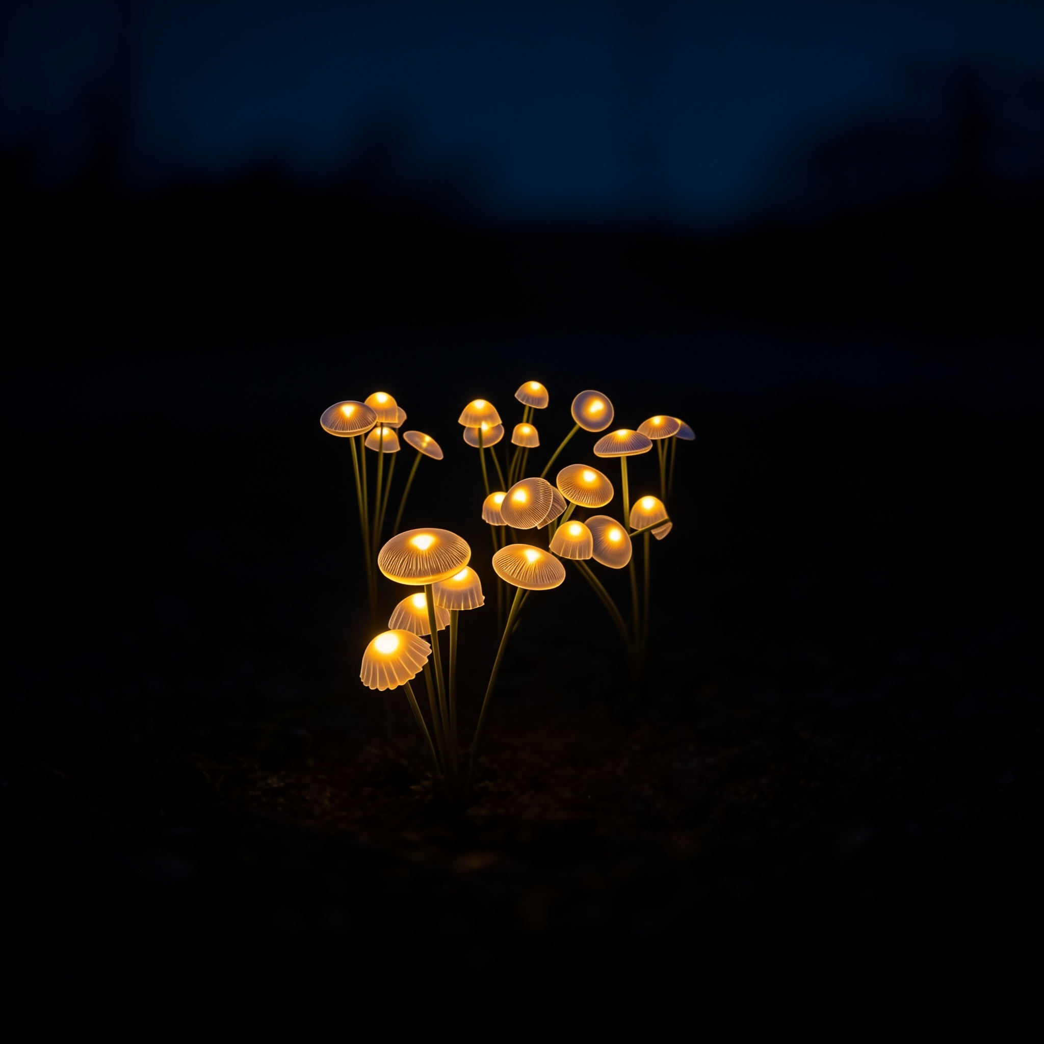 Aurevia Glade solar mushroom lights glowing warm at night