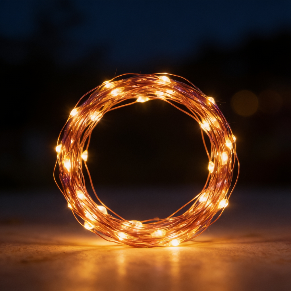 Aurevia Thread solar fairy lights glowing warm at night