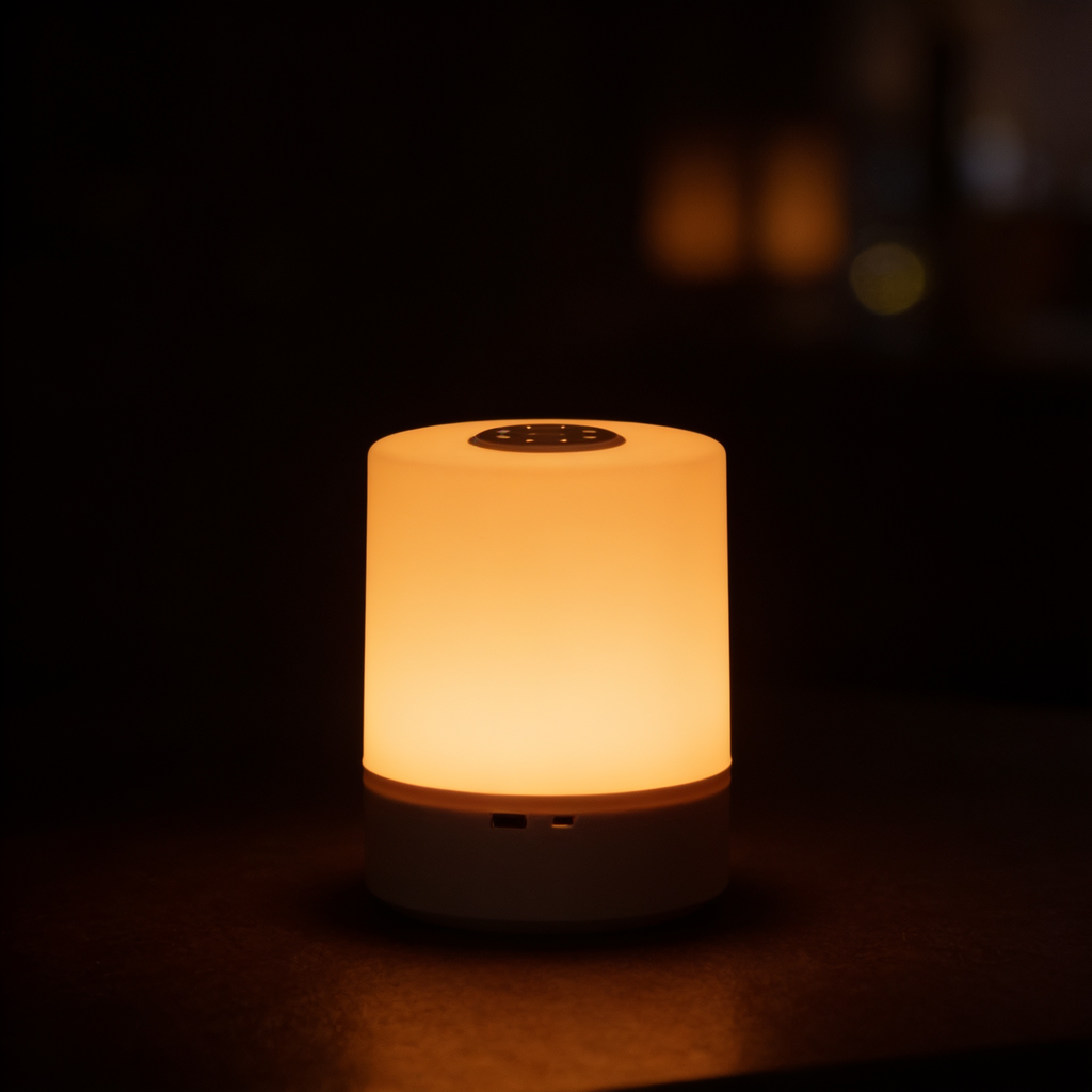Aurevia Dusk touch bedside lamp glowing warm at night