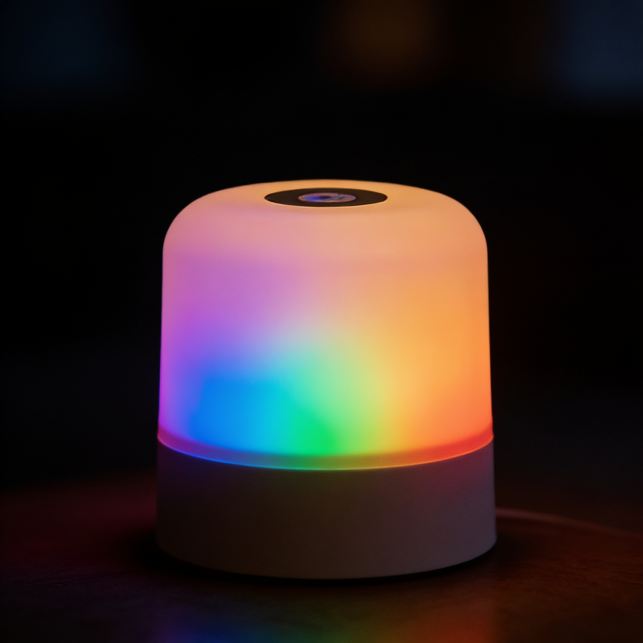 Aurevia Prism 16 colour table lamp glowing at night